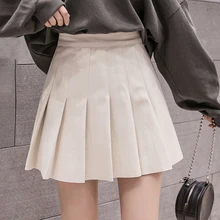Повседневная Женская однотонная плиссированная юбка трапециевидной формы в стиле ампир, винтажная Офисная Женская мини-юбка с высокой талией, милая Женская юбка выше колена Kawaii