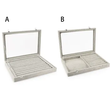 

Gray Jewelry Organizer Jewellery Box 8 Booths Velvet Carrying Case Jewelry Ring Display Box Tray Holder Storage Box Organizer