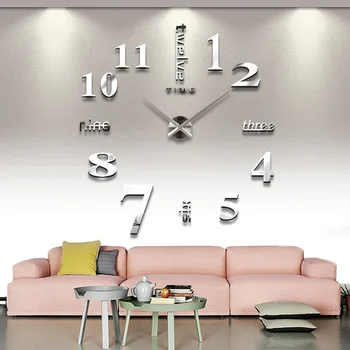 

Silver Modern 3D Acrylic Mirror Wall Clock For Home Decoration Silence Clocks Stickers Living Room Decor Number Wall Clock