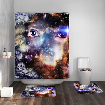 

Galaxy Night Starry Sky Bath Curtain Polyester Fabric Shower Curtain 3D Blackout Curtain for Bathroom