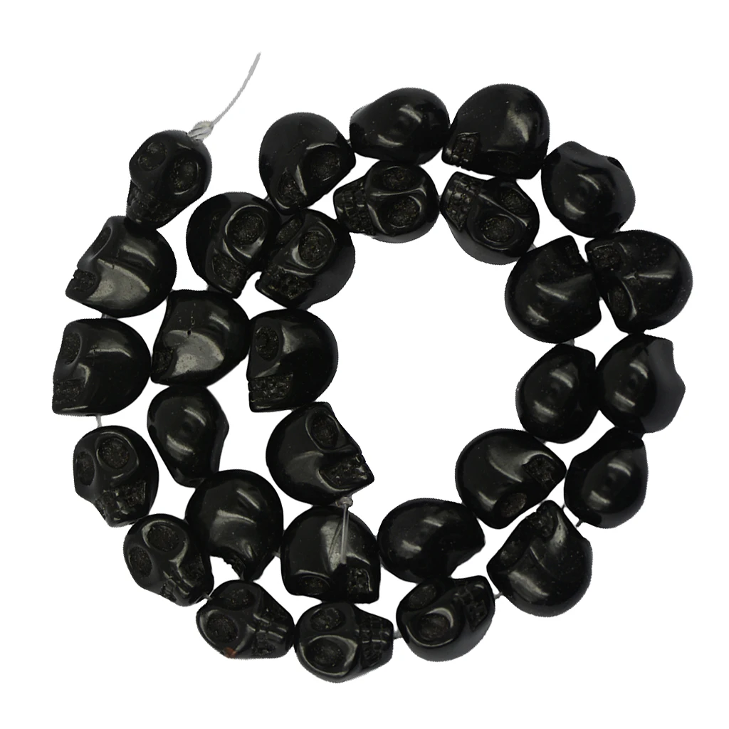 Lot Of 30pcs Spacer Pearl Skull Carved Halloween Jewelry Making - Black