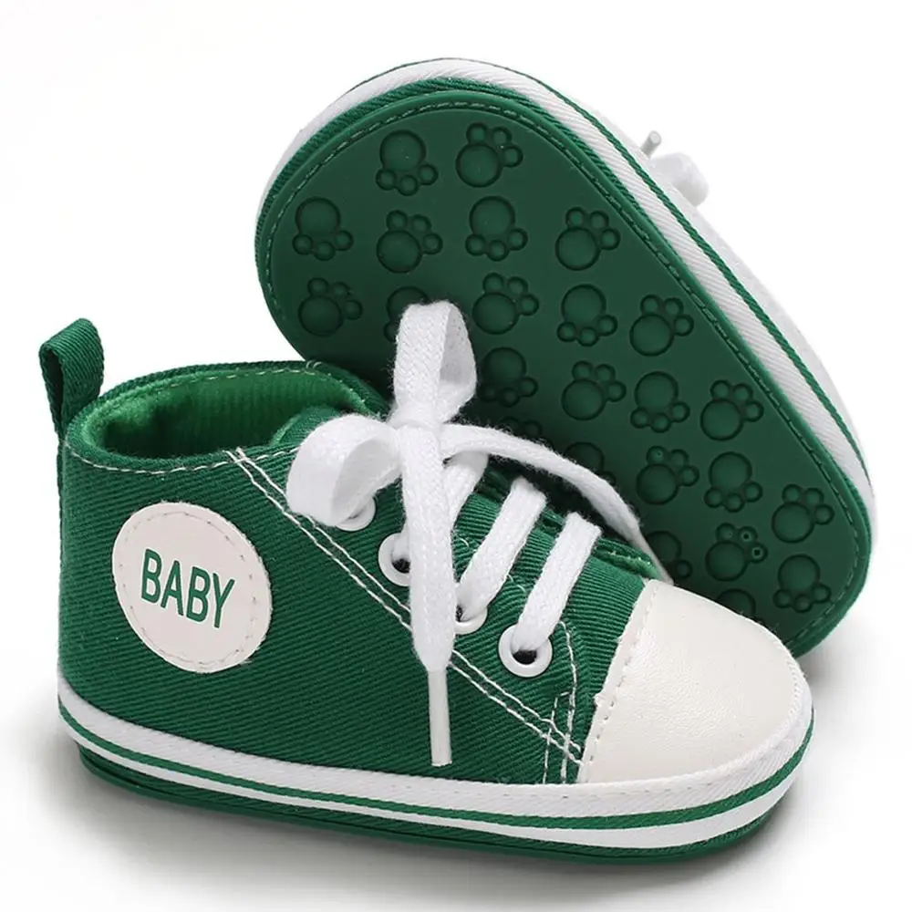 Зеленый OUTAD Spring Autumn Anti-slip Soft Soles Sports Shoes Patchwork Prewalker Baby Unisex Slip-on Lace-up Infant Shoes New Sale - Цвет: Зеленый