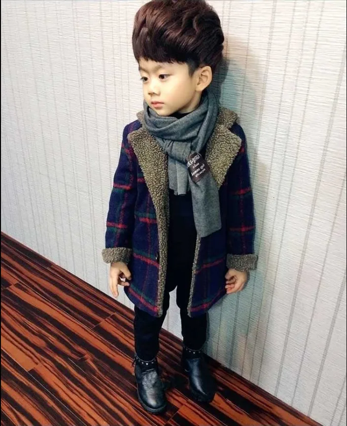 Новая модная зимняя детская одежда короткое пальто с хлопковой подкладкой, сохраняющее тепло Детская шерстяная верхняя одежда в клетку, куртки с отворотами - Цвет: Фиолетовый