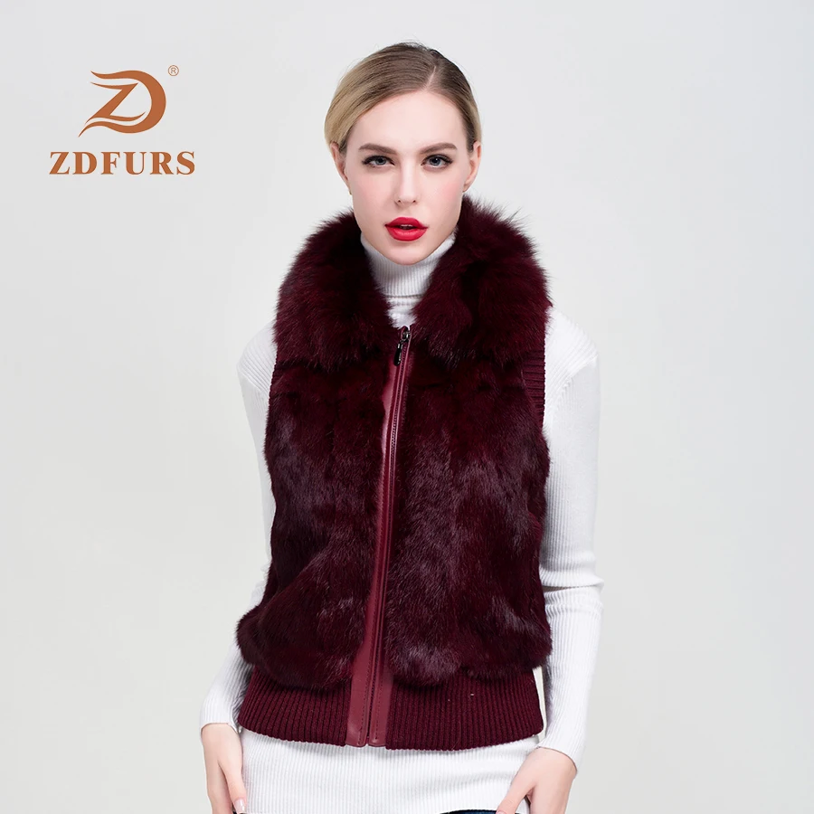 ZDFURS* Горячая Новая Мода Настоящий мех кролика пальто зимнее пальто дамское приталенное пальто меховой жилет Дамский выход теплый повседневный жилет