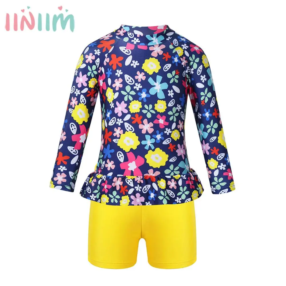 Детская летняя одежда для девочек купальный костюм с принтом в виде цветка