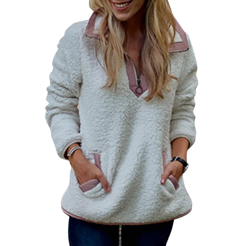 Winter Women Sherpa Sweaters Oversized Fleece Hooded Pullover Loose Fluffy Coat Zipper Coat Jacket Coat Top Outwear - Цвет: 05