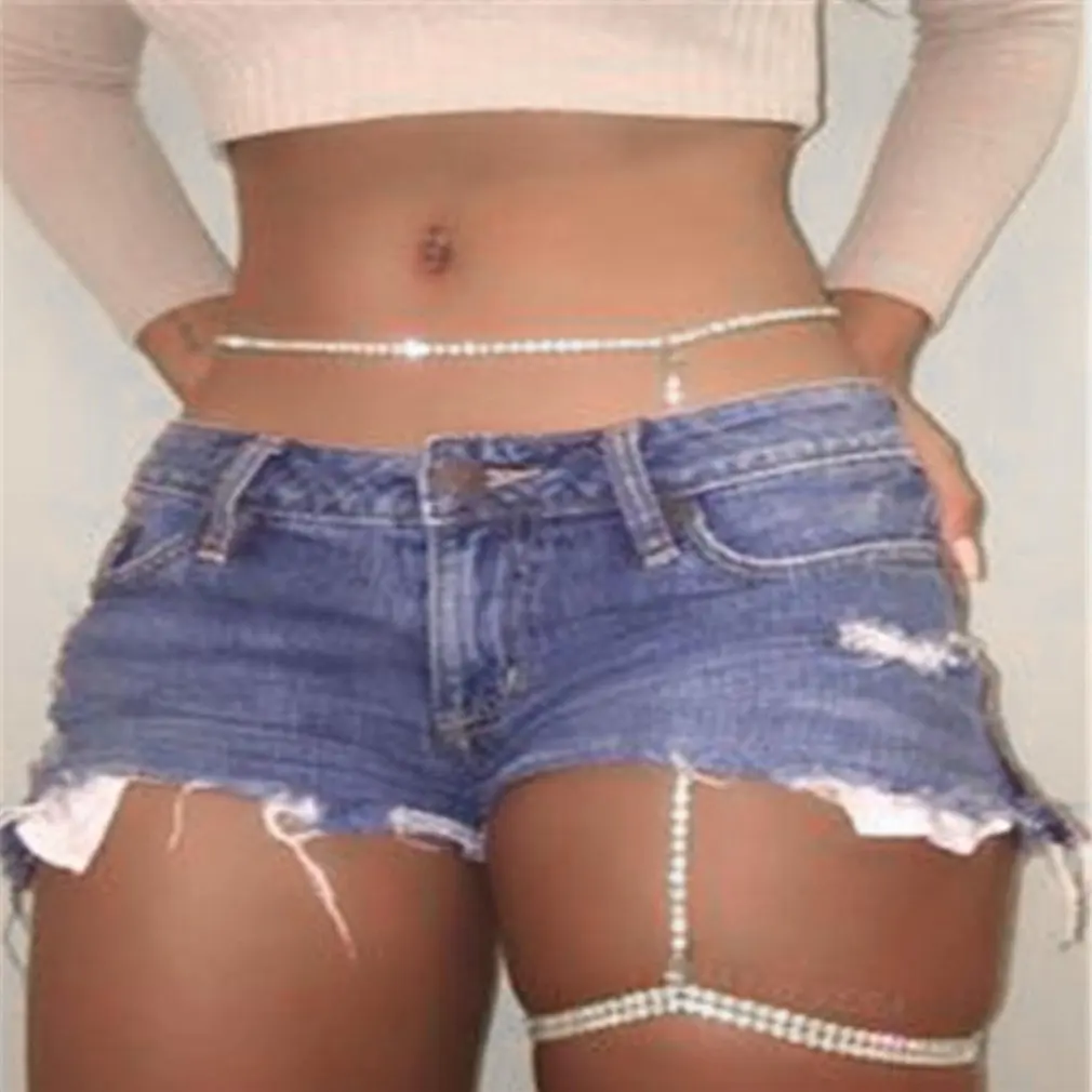

Hot Sexy Leg Body Chain Bikini Belly Summer Beach Silver Crystal Thigh Jewelry Body Waist Link Sexy Necklace Fashion For Women