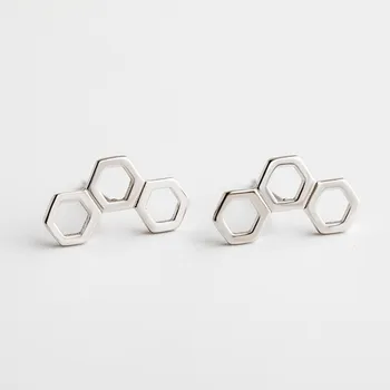 

100% 925 sterling silver earrings women's punk plain geometric hexagon earrings girls fashion light luxury jewelry accessories