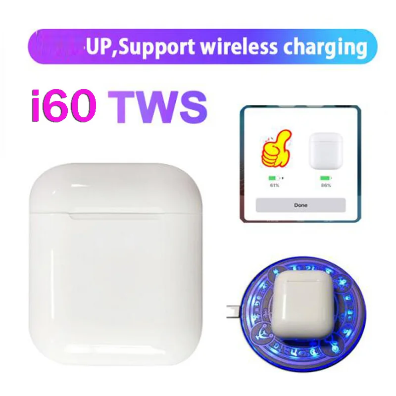 

i60 TWS wireless charging headset touch control Bluetooth 5.0 6D bass Earphone PK w1 chip i15 i10 i21 i40 i50 i30 i20 tws