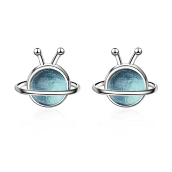 

925 Sterling Silver Blue Opal Planet Stud Earrings For Women Gift Female pendientes brincos eh1228