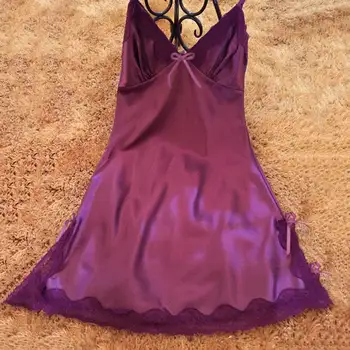 

Women's Nightgowns Sleepwear Lace Sexy Nightgowns 2020 Summer V neck Straps Casual Night Wear Mujer Femme Solid Satin Underwear