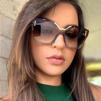 

Trending Rimless oversized cat eye sunglasses women Trendy gradient lens 2020 new fashion glasses Sunglasses Ladies