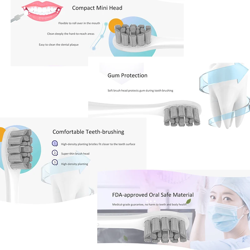 Replacement Brush Heads Soft Bristle For O-Clean Sonic Electric Toothbrush Gum Care Automatic Deep Cleaning Soft Toothbrush Head