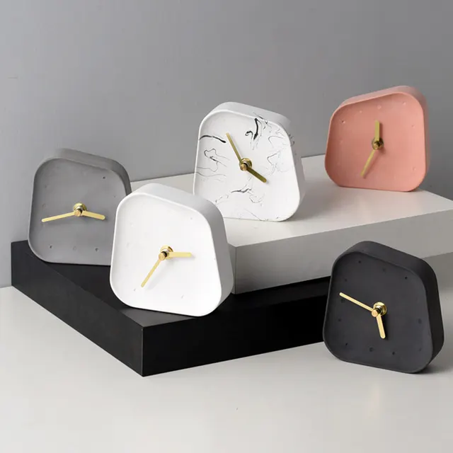 Nordic Home Decoration Accessories Geometry Shaped Cement Table Clock Desktop Decoration Mute Concrete Small Desk Clock 2