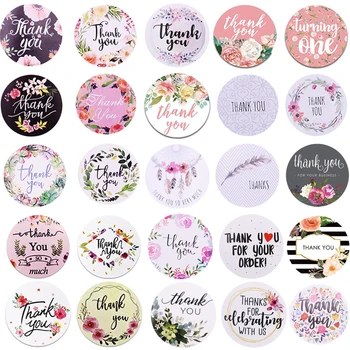 

500pcs/roll Thank You Stickers Candy Bag Floral Seal Label Round Scrapbook Handmade Sticker For Wedding Party Gift Box Decor