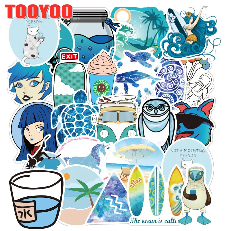 100Pcs/lot Cure Style  Blue Graffiti Cartoon Stickers For DIY TOY Laptop Snowboard Luggage Skateboard Motorcycle Car Stickers