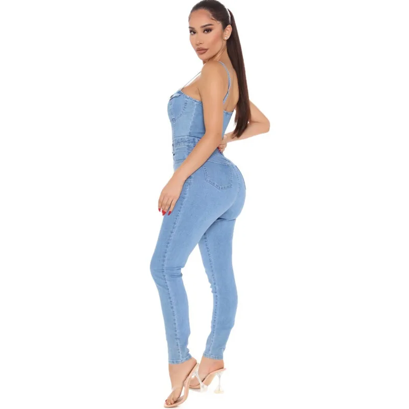 Tobinoone кнопка сексуальный джинсовый комбинезон длинные женские bodycon Летний