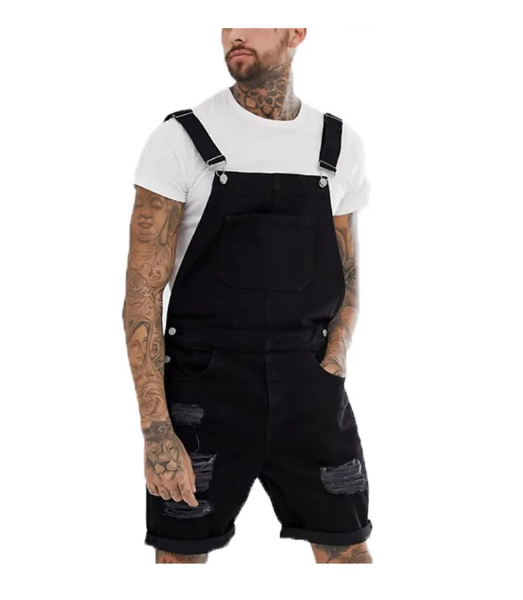 Men Jeans Jumpsuits Shorts Protection Safety Ripped Denim Bib Overalls For Male Suspender Pants New Fashion Casual Black Summer (2)