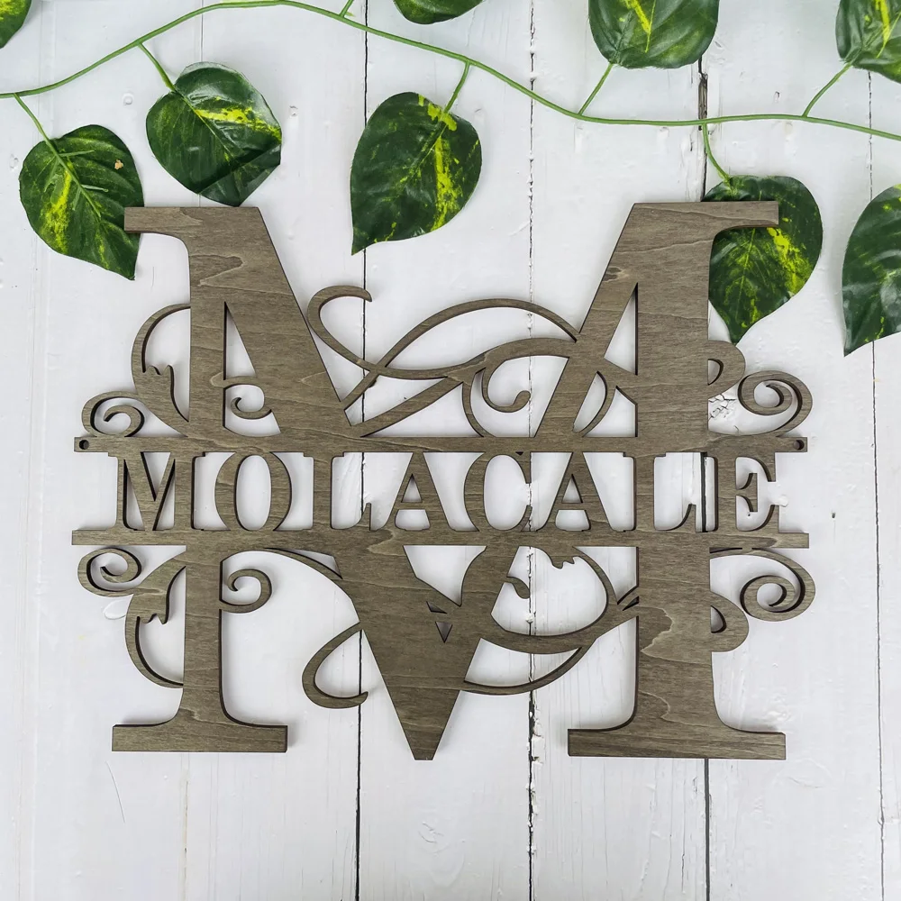Last Name Sign Split Initial Outdoor Wall Hanging Personalized Acrylic Wood Monogram Garden Door Decor Housewarming Gift