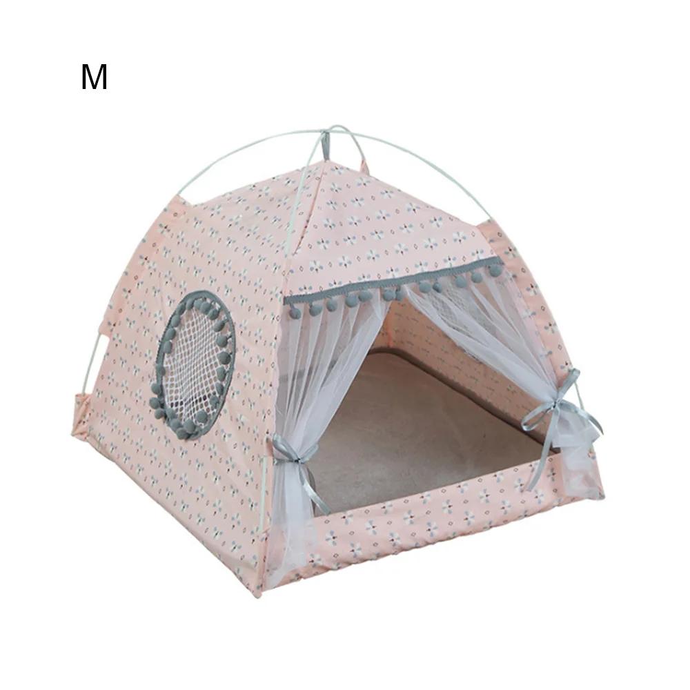 Portable Foldable Pet Dog Tent House Breathable Print Pet Cat House With Net Outdoor Indoor Mesh Cat Small Dog Tent House O - Color: As Shown