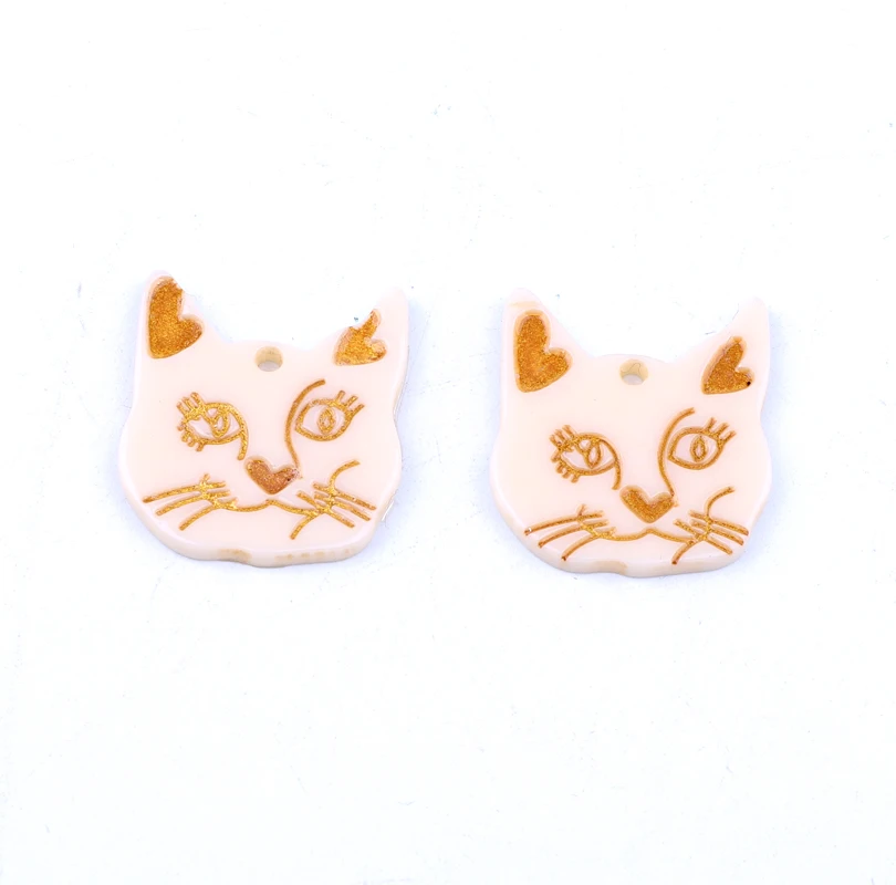 5pcs New Gothic Cat Head Acrylic Charms Earring Findings France Cat Eardrop Bracelet Necklace Pendant Diy Accessory Jewelry Make - Metal color: white