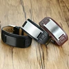 Vnox Free Personalize Men Bracelets Genuine Leather Wristband with Stainless Steel ID Bar Custom Gents Bangle ► Photo 2/6