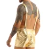 Mens Shiny Metallic Bib Overall Suspender Shorts Jazz Hip Hop Leotard Dance Costumes Shoulder Straps Jumpsuit Suspender Romper 5