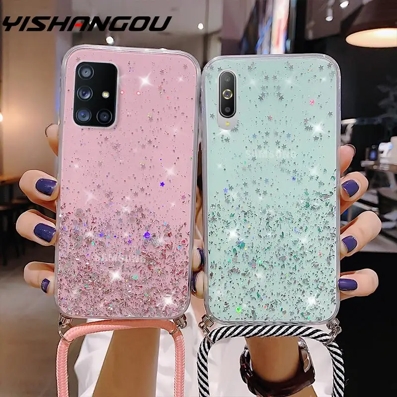 Прозрачный блестящий чехол для Samsung A51 A21S A50 A71 A31 A70 S20 FE Ultra S10 Plus Note10 Lite A81 A91