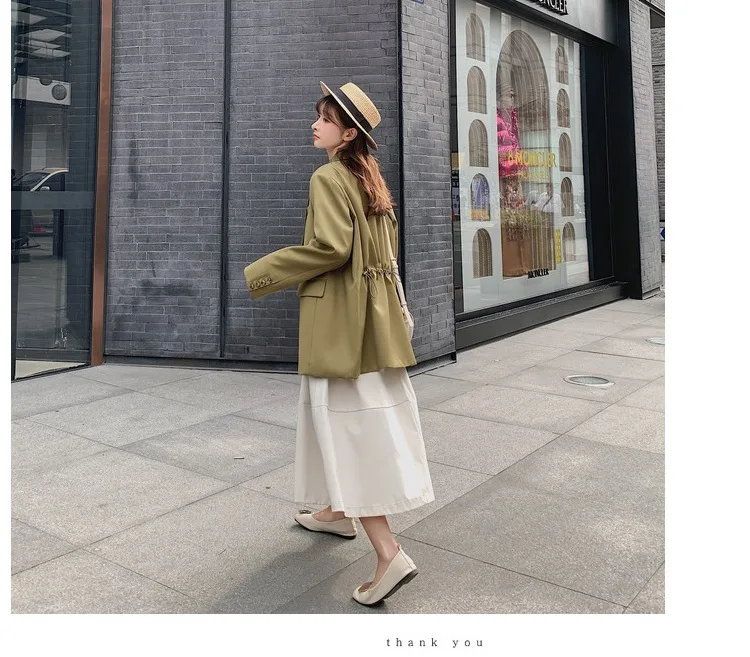 Фото фотосессия INS Online знаменитостей авокадо зеленая спина рубашка свободная посадка Универсальный Один-пуговица маленький костюм пальто женщин элегантный OL