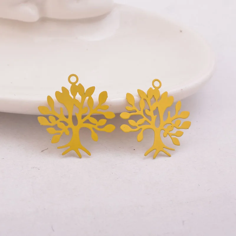 Deep Yellow 50pcs AC10554 22*23mm Laser Cut Tree Charm Rose Gold Plant Pendants Brass Trees Charms Drop Earrings accessories - Окраска металла: Deep Yellow
