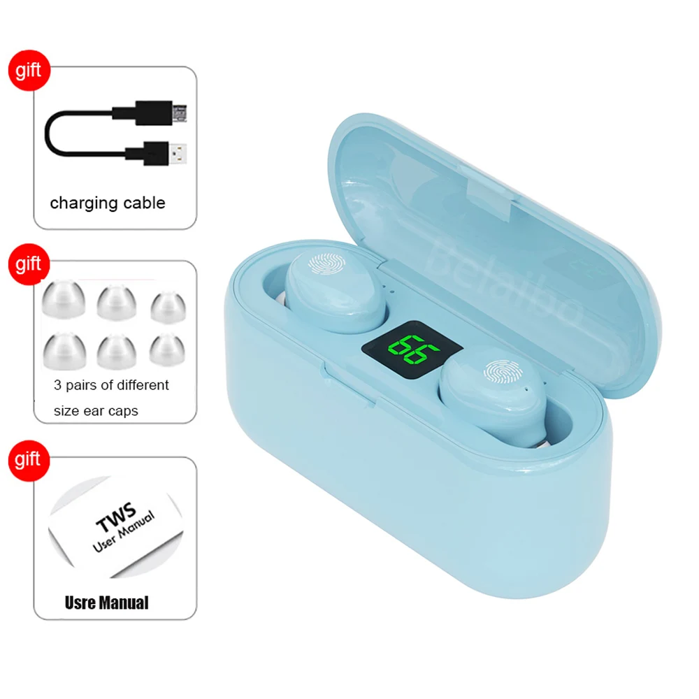 F9 TWS Bluetooth Headphone 5 0 Touch Control Wireless Headset LED Power Display Earphone Colore Del Macarone Gaming Auriculares