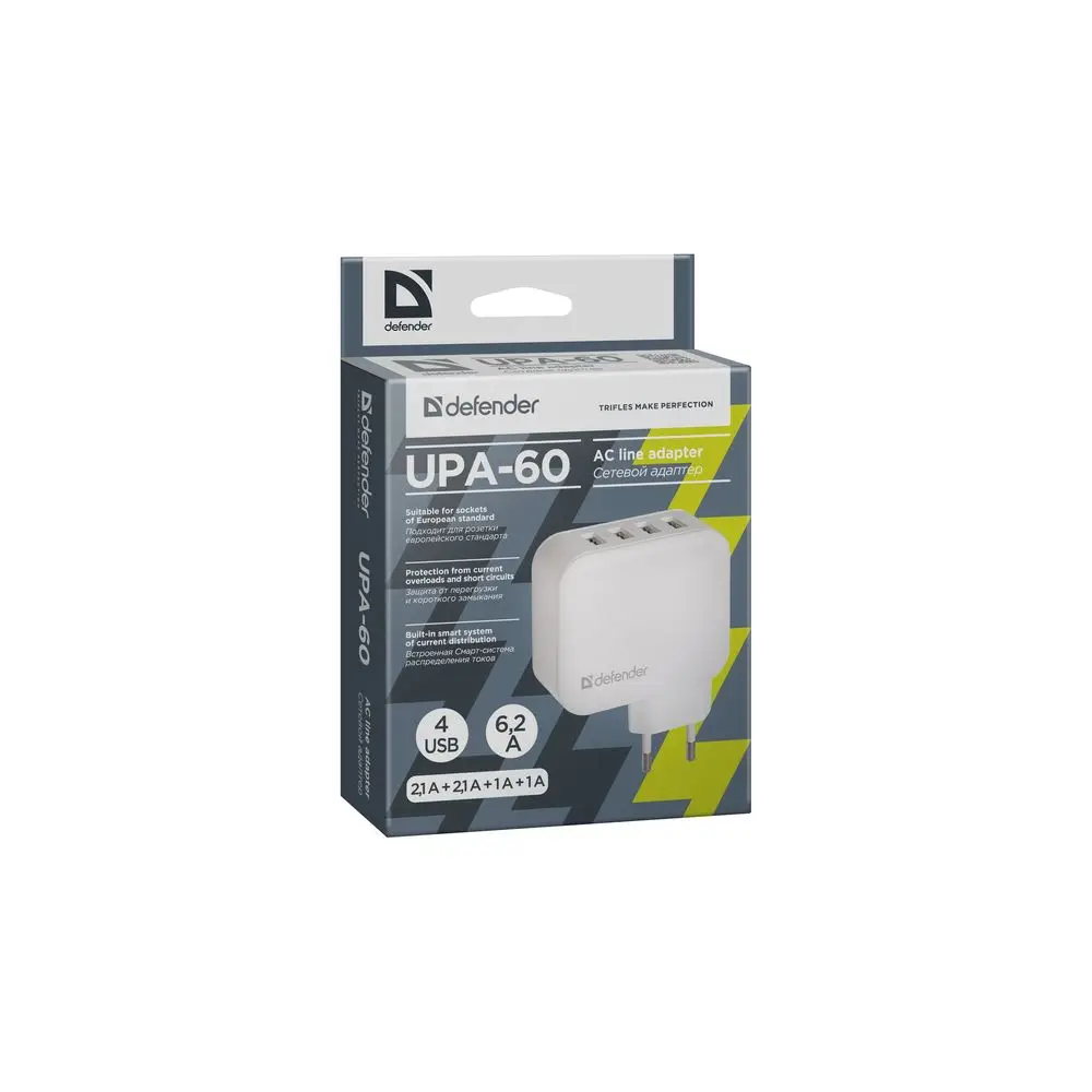 Сетевой адаптер Defender UPA-60 4 порта USB, 5V / 6.2А
