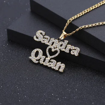 

AurolaCo Custom Name Necklace Personalized Stainless Steel Gold Choker Nameplate Two Name Zircon Necklace Jewelry Weddin Gift