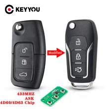 KEYYOU 3 botones HU101 hoja remoto llave de coche de Control 4D60/63 433MHZ para Ford Fiesta Ford Focus 2 Ecosport, Kuga, Escape C Max Ka