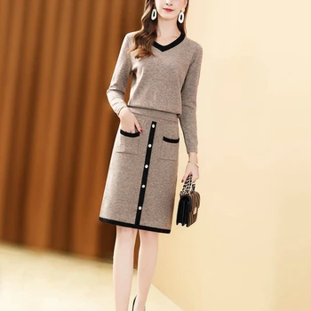 

2 Piece Set Womens Outfits Sweater Knitted Skirt Suit