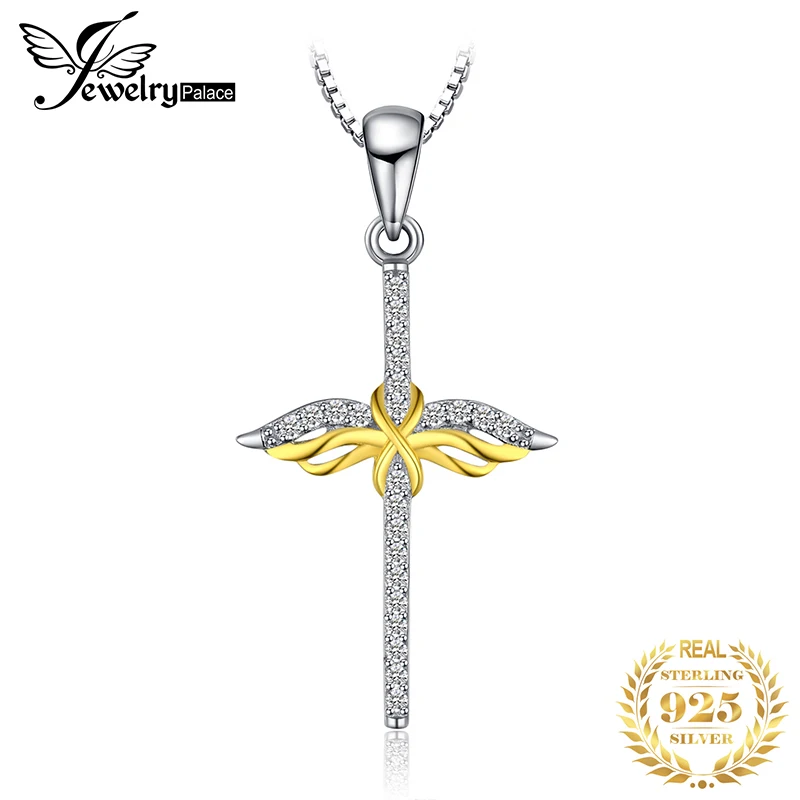 JewelryPalace Бесконечность два тона крест крылья Ангела кубического циркония кулон 925 пробы серебро для Для женщин цепь не входит в комплект
