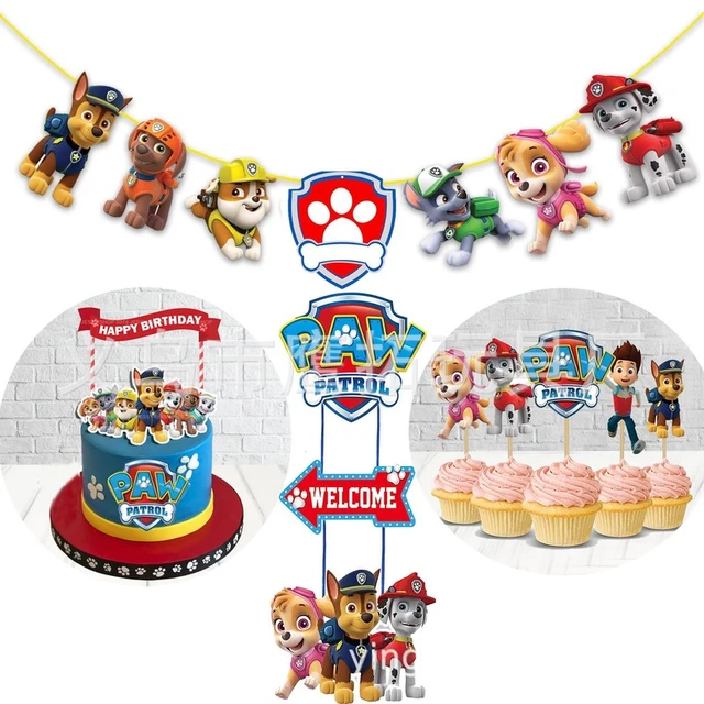 Paw Patrol Birthday Cake Insert Team Pull Flags Flowers Banner Card Cartoon Dog Theme Party Decoration Flag Door Hanging Party Holiday Diy Decorations Aliexpress