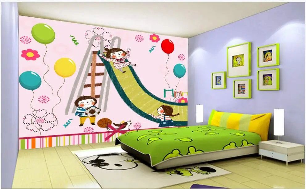 

Custom mural 3d wall mural on the wall Happy kids slide balloon children's room home decor photo wallpaper for living room