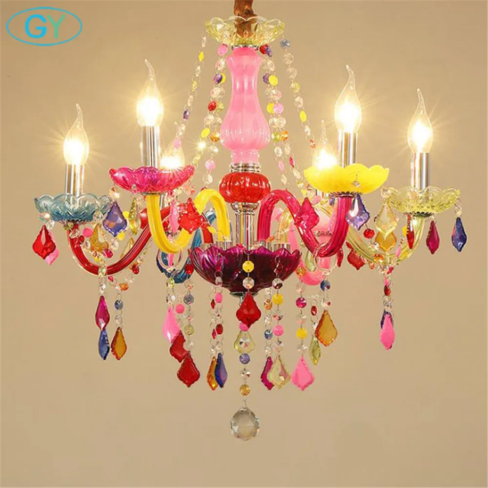 

Modern children's room chandelier girl princess bedroom lustre lamp colorful industrial cafe KTV bar color crystal hanging lamp