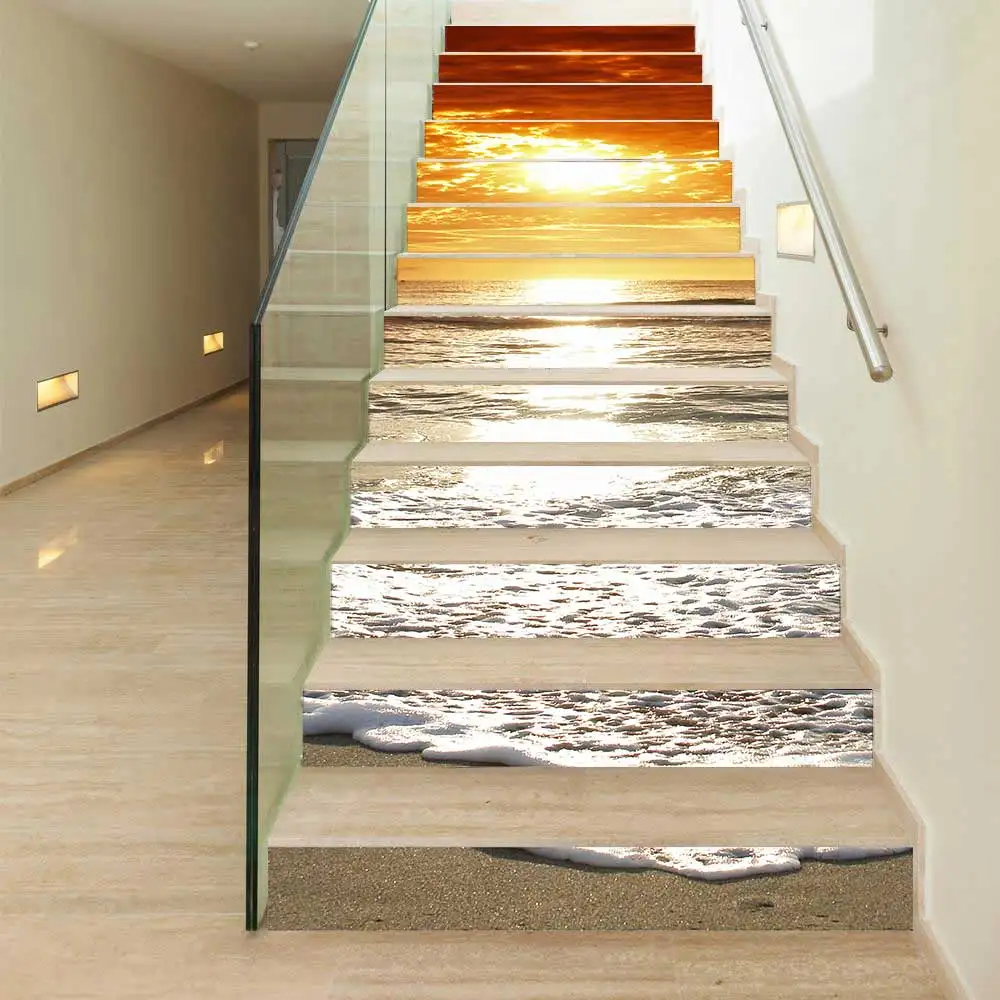 

13pcs/set 3D Stairs Stickers Waterproof Removable Self-adhesive Wall Floor Decals Murals Stickers Home Decor Sunset 18*100cm