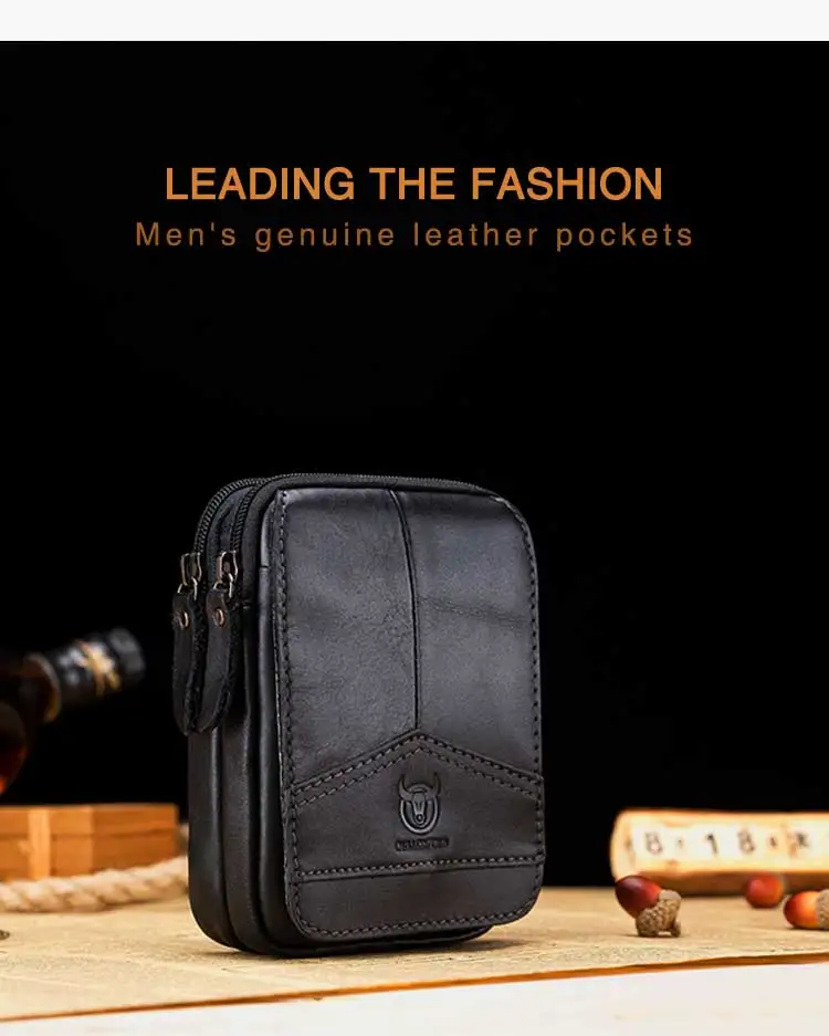 BULLCAPTAIN 100％ Genuine Leather Waist Pack Men Vintage Mini Money Phone Waist Bags Cowhide Bum Purse Casual Fanny Pack Belt Bag