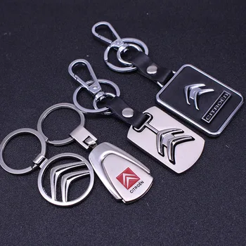 

High quality gift pendant Citroen car Logo metal Hollow key chain men's business leather waist hanging key ring accessories