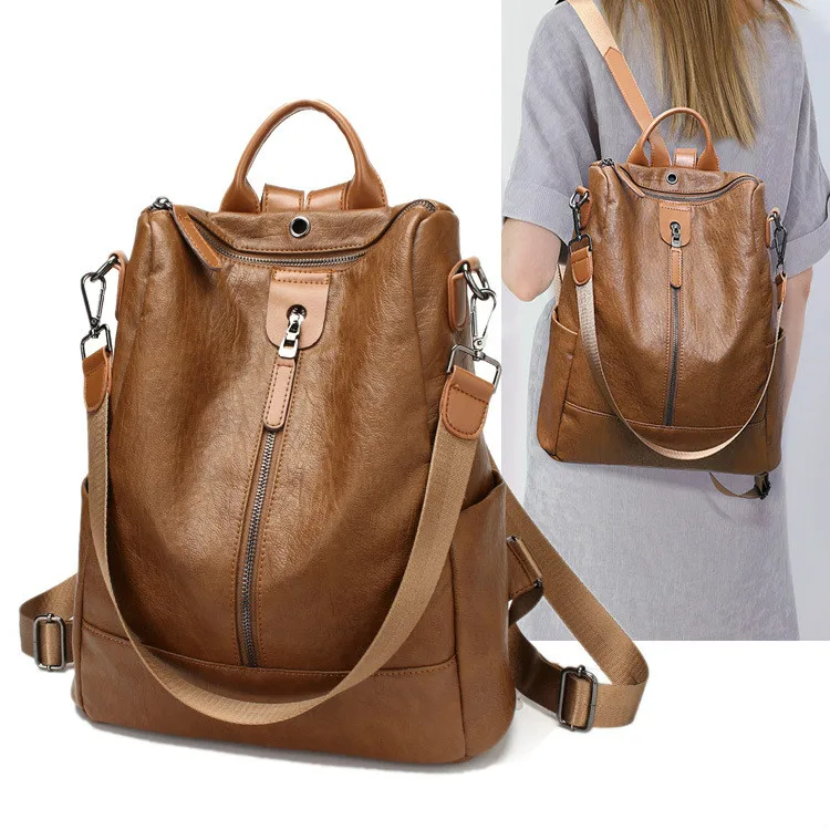 

Leather Fashion Ladies Large-capacity Backpack Multi-function Anti-theft Backpack Fashion Travel Bag Leather Backpacks