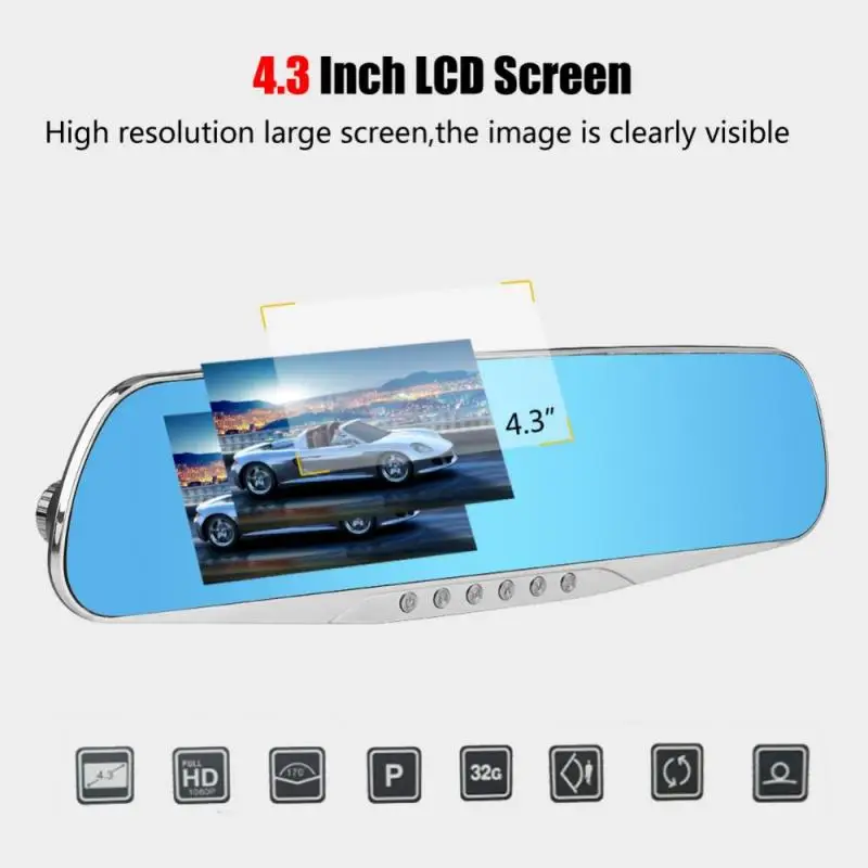 4,3 дюймов 170 градусов 1080P Full HD Автомобильное зеркало заднего вида DVR камера Цифровое Вождение видео рекордер ночное видение Обнаружение движения