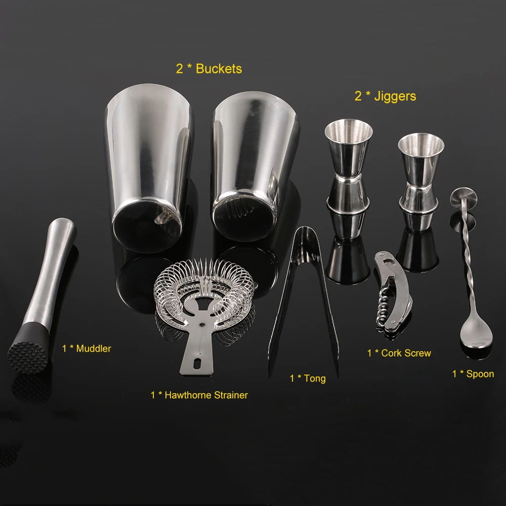 

9pcs Bar Tool Cocktail Shaker Stainless Steel Bartender Kit Jigger Muddler Shaker Spoon Tong Drink Mixing for Parties Bar