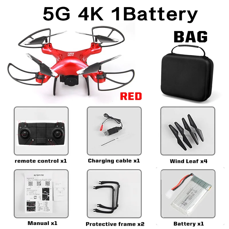 gps Дрон SH4 камера HD 4K 1080P 5G Wifi FPV Профессиональный Квадрокоптер RC Дрон вертолет игрушки для детей VS SG907 - Цвет: Red 4K 1B Bag