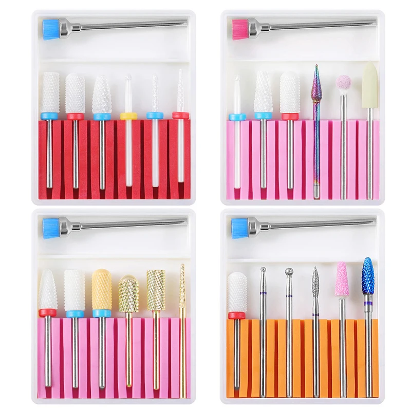  7PCS Ceramic Diamond Nail Drill Bits Set Milling Cutters Electric Manicure Pedicure Machine Gel Rem