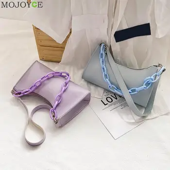 

Women Handbags Casual Acrylic Chain Lady PU Leather Daily Shoulder Totes Bags Youth Ladies Simple Versatile Bag