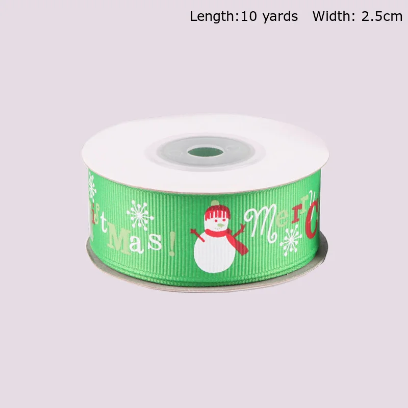 10yards SnowmanGreen 10 ярдов лента для упаковки подарков с рождественским принтом Снеговик Санта Клаус ленты для шитья материал украшения для самодельного изготовления - Цвет: 10yards SnowmanGreen