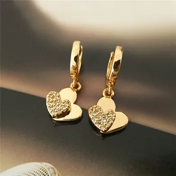 

Gorgeous Lovely Gold Color Plating CZ Zircon Decorated Heart Overlap Hoop Earrings For Women Girl Pretty Romantic Party Jewelry